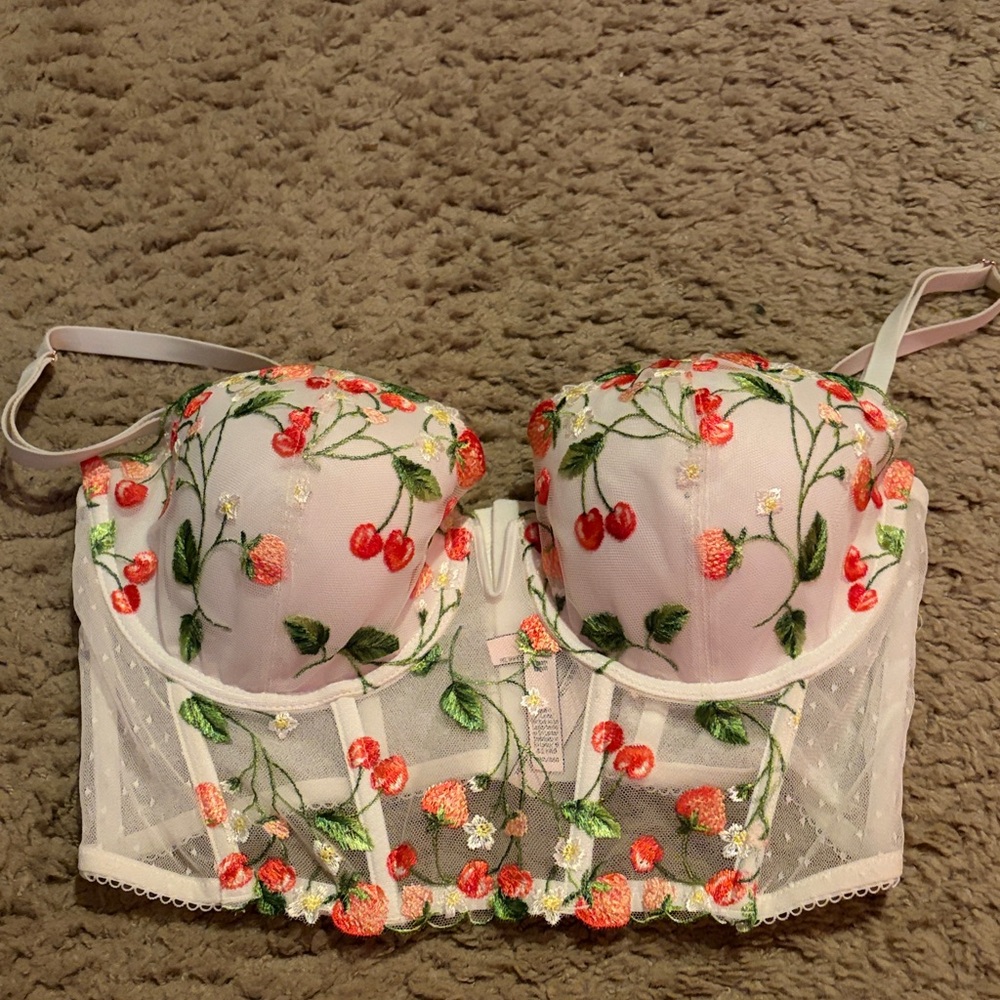 Victoria's Secret Cherry Embroidered Corset Bra RARE